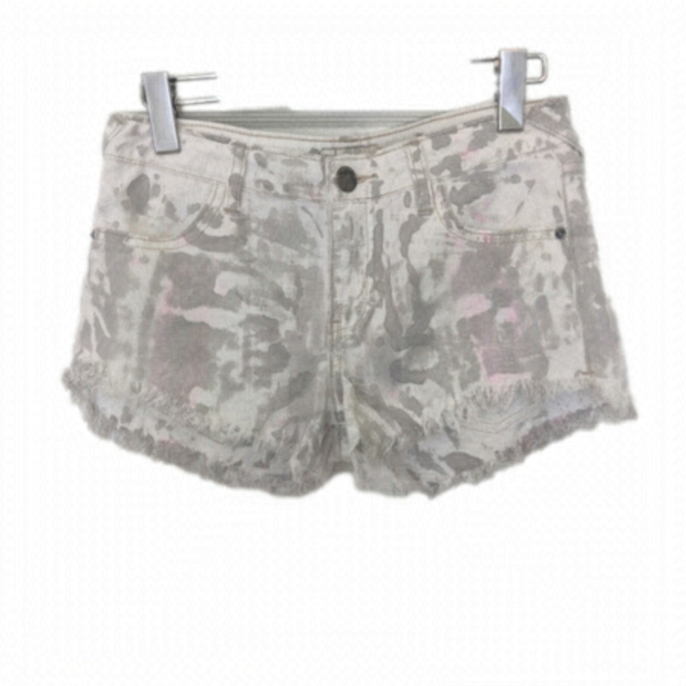 Free PEOPLE ICING WASH CUTOFF WHITE JEANS CAMO SHORTS MID-RISE SIZE 25